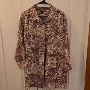 Source Unknown Purple and Cream Blouse